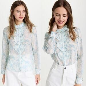 Alice + Olivia Kurt Ruffle Pintuck Blouse S